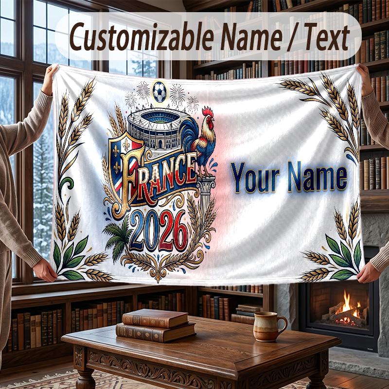 Custom Name Flannel Throw Blanket France national football team Pattern Warm Home Decoration