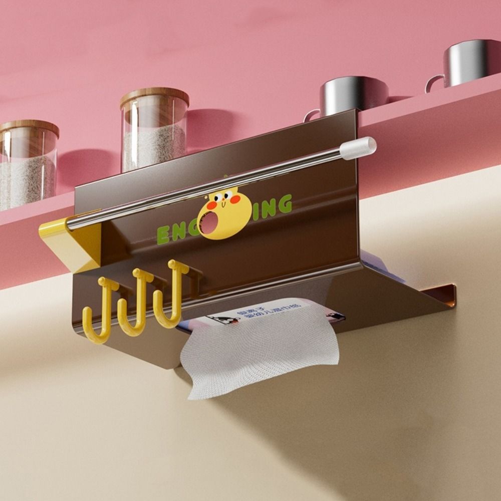 Durable Plastic Upside-Down Paper Towel Rack Wall Mounted Large Capacity Plastic Wrap Rack with Hooks Face Towel Holder for Home