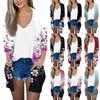 Women's Fashion Loose Casual Pocket Printed Cardigan Seven Sleeve Jacket Top