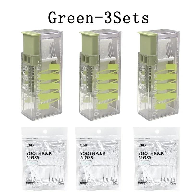 1-10Sets Portable Floss Holder Automatic Ejectable Includes 10Pcs Floss Organizer Press-on Carry-on Disposable Flossing Sticks