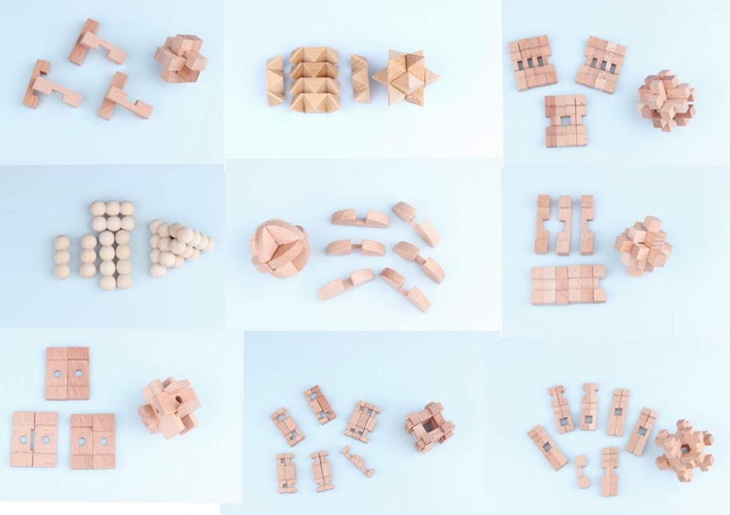 OBEST Kongming Puzzle, Wooden Puzzle, Time Killer, 3D Puzzle, Stress Relief Toy Set, Includes Walkthrough, Suitable for Ages 6+