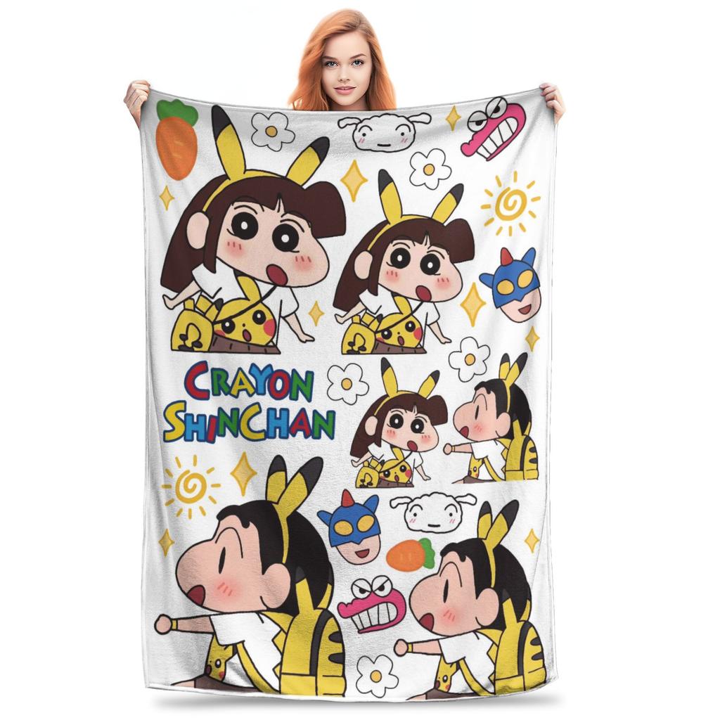Crayons Shin-chans As Pikachu Blanket  Soft Street Trend Plush Throw Blanket For Children Bedroom Flannel Bedspread Bed Cover