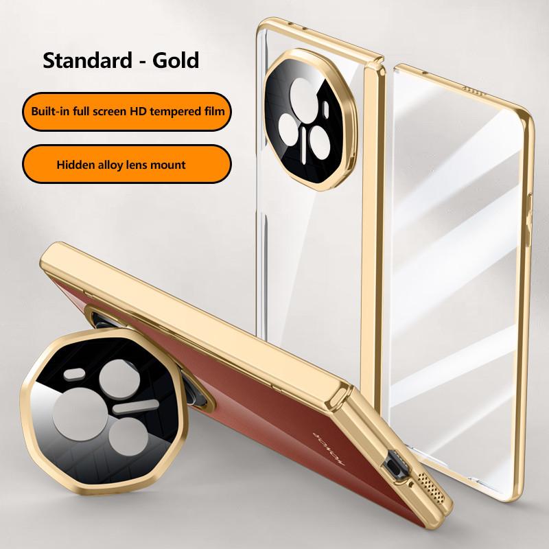Electroplated Hinge Transparent Phone Case for Honor Magic V3 Metal Lens Holder with Tempered Film Shockproof Holder Business Cover