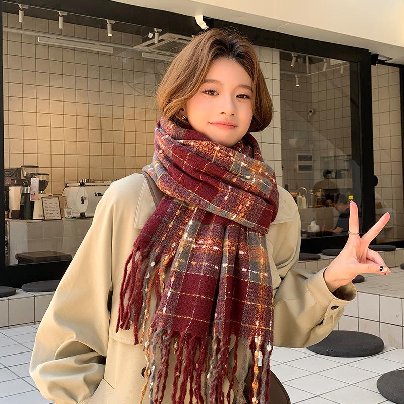 2025 Korean Imitation Cashmere Scarf Women's Autumn and Winter High-end Warm Shawl Cute Versatile Plaid Scarf
