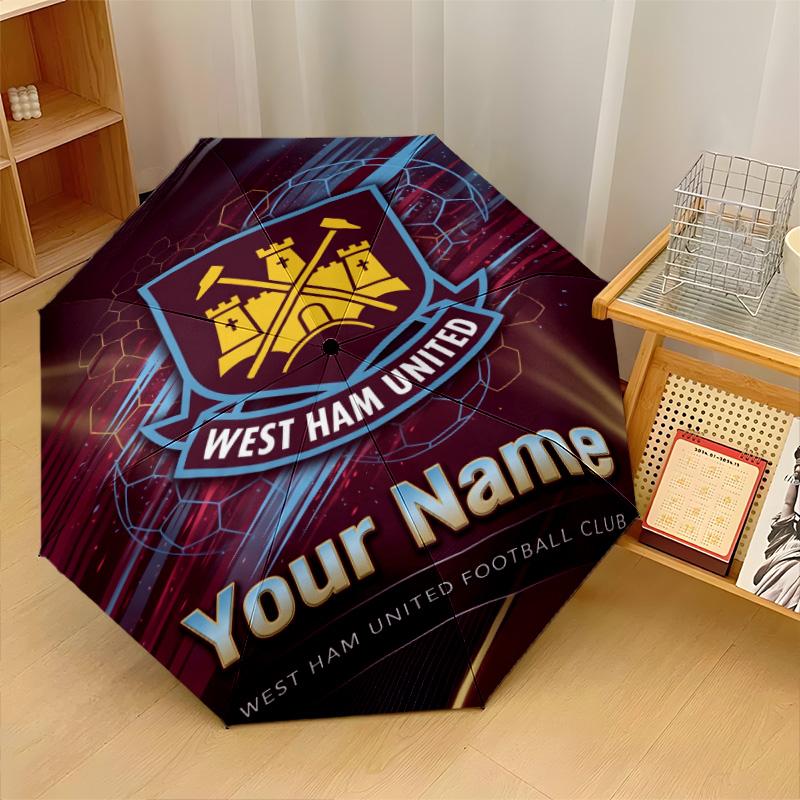 Автоматический 3-складной зонт West Ham United FC, 8 ребер, ветрозащитный, складной, защита от солнца и дождя, для путешествий на открытом воздухе, для ежедневного использования