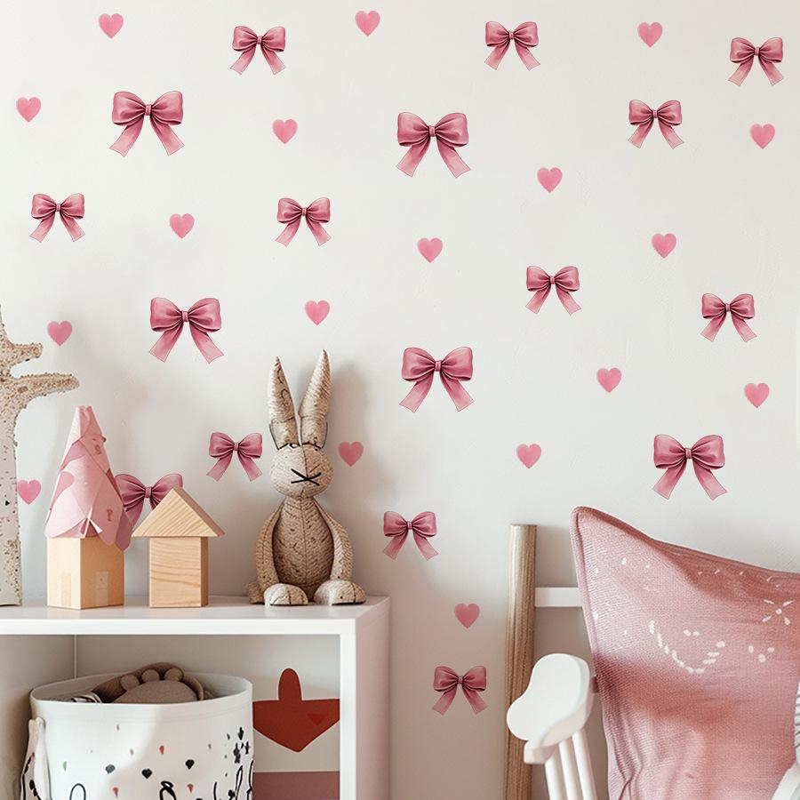 Розовые наклейки на стену в форме сердца с бантом для украшения стен комнаты