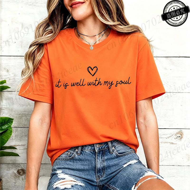 Women Clothing It Is Well with My Soul Print T Shirt Hipster T-Shirt Casual Tshirt O Neck Graphic T Shirts Short Sleeve Clothing