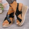 Модные золотые сандалии на танкетке с перекрестными ремешками Женские летние 2025 Массивная платформа Легкие сандалии Женские Большой размер Римские сандалии Женские