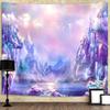 Mountain Tapestry Purple Dawn Sky Wall Hanging Beautiful Fantasy Canyon Scenery Tapestry Waterfall Birds River Tapestry