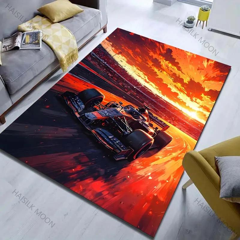 3D F1 Racing At Sunset Print Carpet Living Room Bedroom Bedside Sofa Floor Mat Non-Slip Modern Home Decor Area Rug Luxury Gift