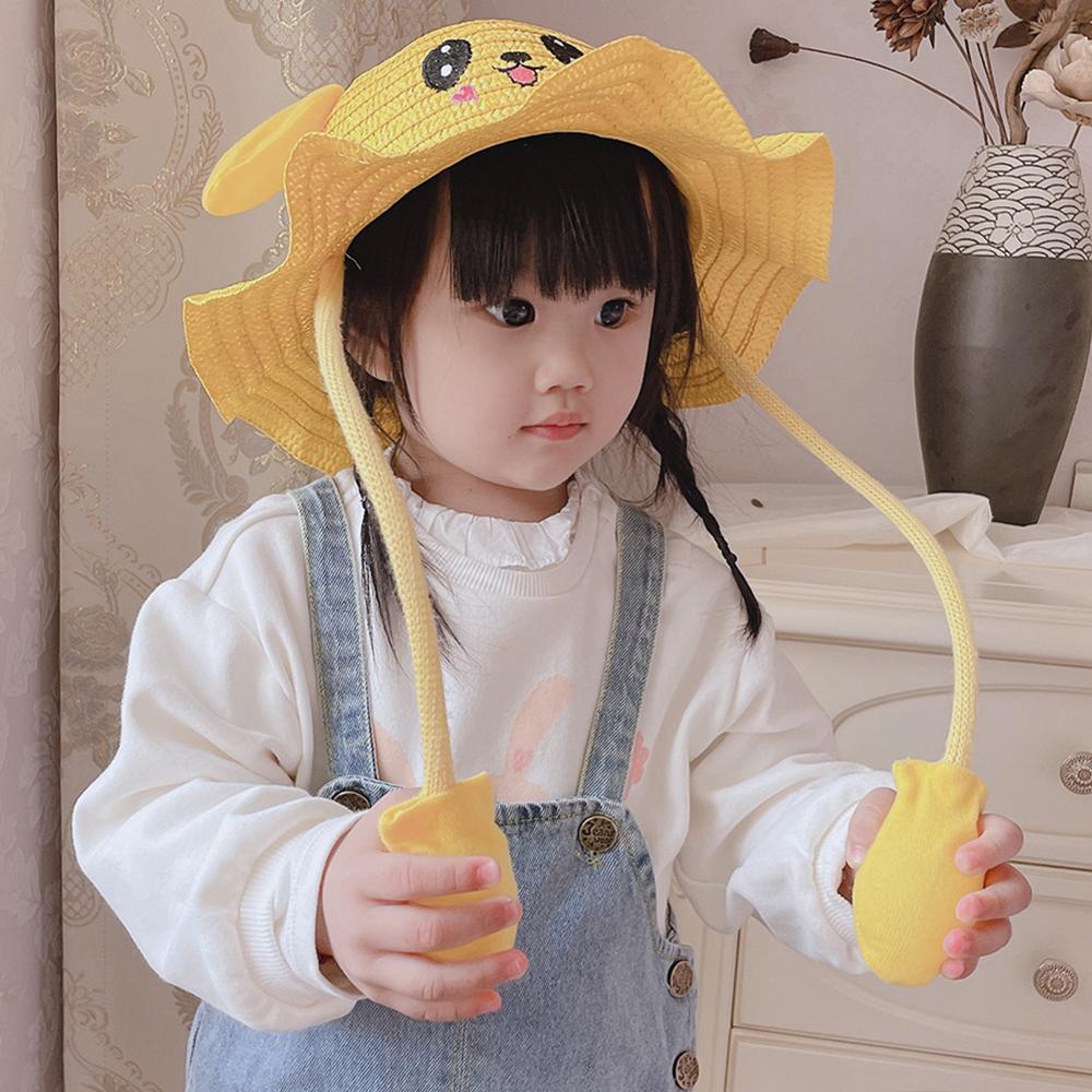 Детская шапка-кролик с подвижными ушками, соломенная шляпа с прыгающими ушками, забавная шапка с широкими полями, солнцезащитная шляпа для мальчиков и девочек, для активного отдыха