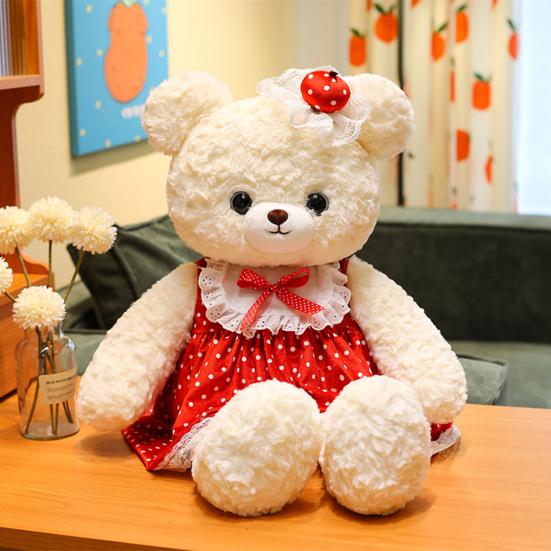 Кукла Мишка Мягкая Пушистая Платье в Красный Горошек Кружевные Украшения Удобная Обнимашка Мишка Плюшевая Игрушка Подушка для Спальни Декор для Дивана