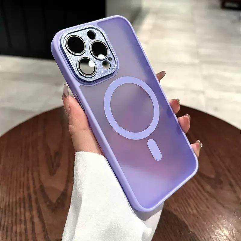 Полупрозрачный матовый чехол с магнитами для iPhone 16 15 14 13 12 11 Pro Max Чехол для беспроводной зарядки Magsafe Чехол для защиты камеры