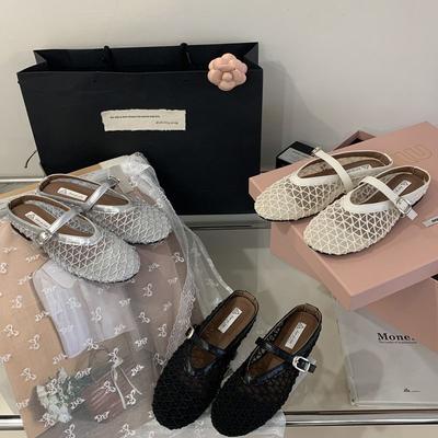 Французская сумка голова верхняя одежда плоская подошва универсальные тапочки женские 2025 лето новый полый рыбацкая сеть мода повседневные крутые тапочки