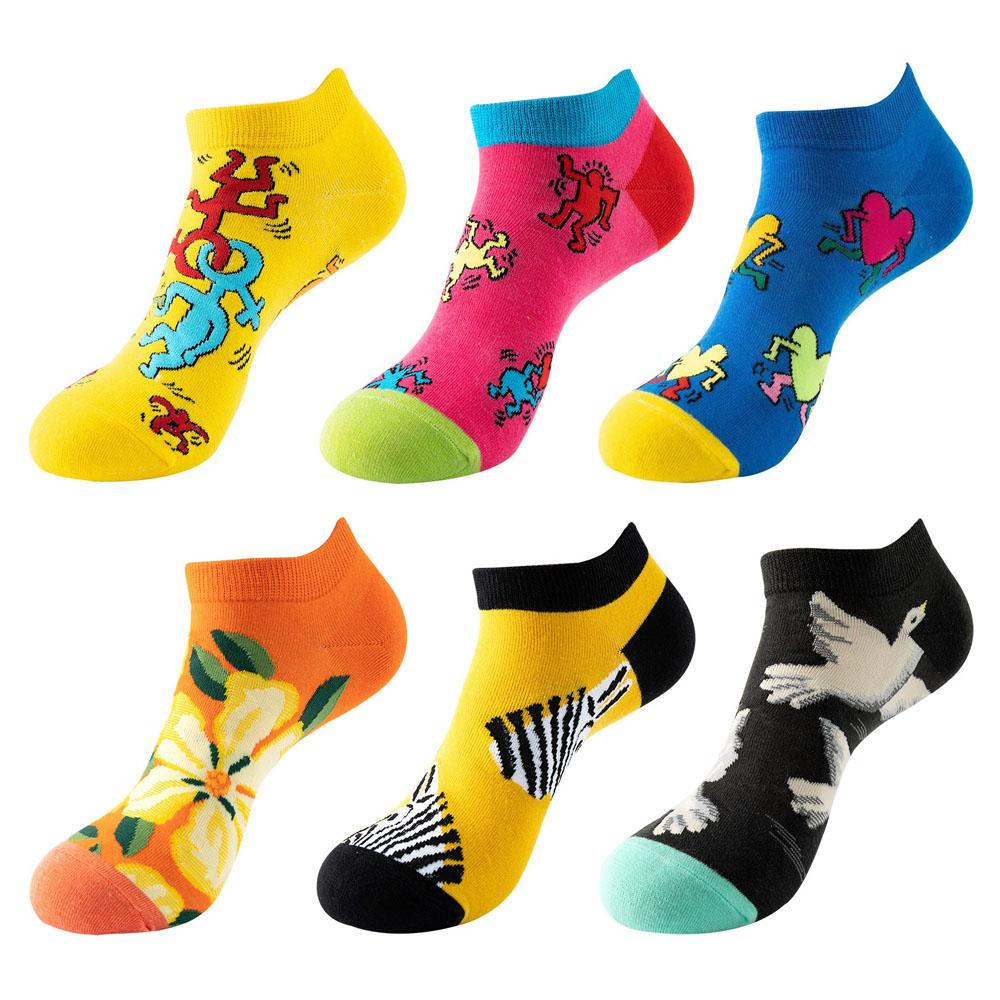 6 Pairs Fashion Colorful Harajuku Cute Unisex Casual Socks Funny Women Short Socks