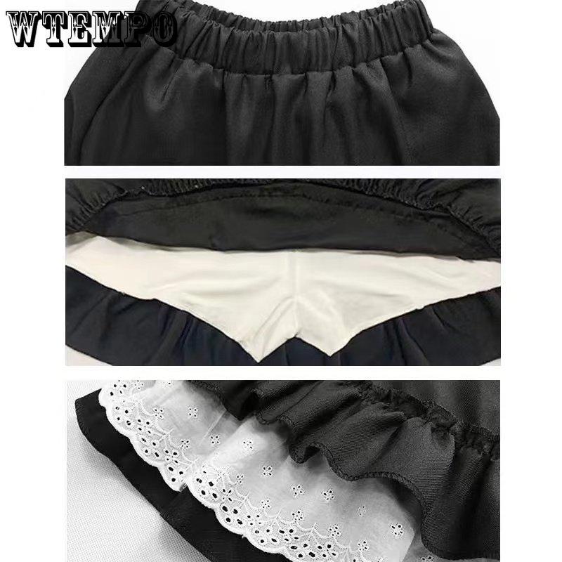 WTEMPO Готические кружевные мини-юбки с рюшами, женские летние Harajuku Fairy Grunge, черно-белая плиссированная юбка, уличная одежда в стиле японской Лолиты