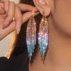 Fashion Long Gradual Change Tassel Full Diamond Earrings