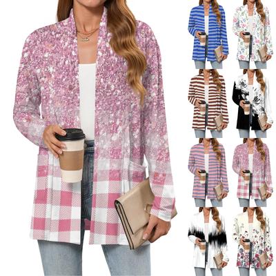 Женские легкие кардиганы с открытой передней частью, с длинными рукавами, повседневные, свободные, тонкие кардиганы с карманами