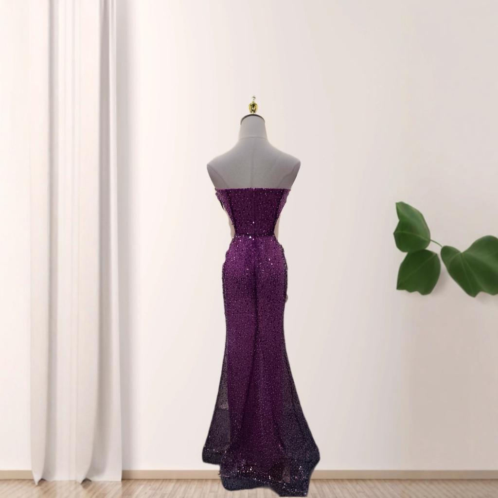 European and American new sexy tube top purple heavy industry nail drill mesh hip party evening dress