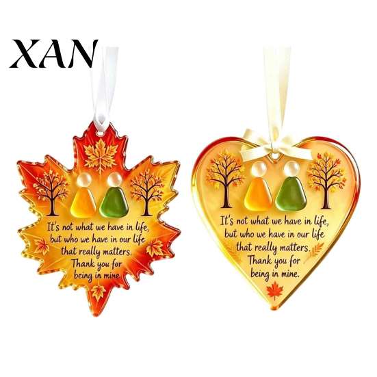 Indoor Outdoor Hanging Ornaments Sea Glass Ornament, Heart-Shaped/Maple Leaf Friendship Acrylic Seasonal Ornament for Home Handmade Seaglass Keepsake