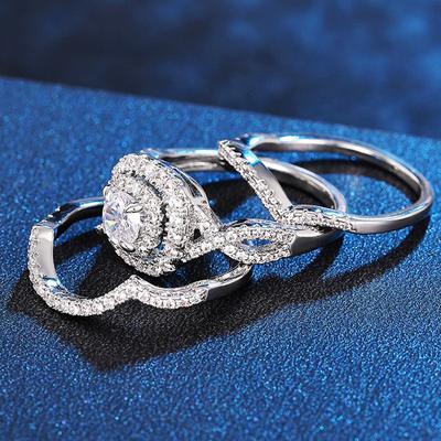 Huitan Trends Набор из 3 шт. Свадебные кольца для женщин Полный блеск Iced Out Цирконий Кристаллические кольца Помолвочное Мода Роскошь