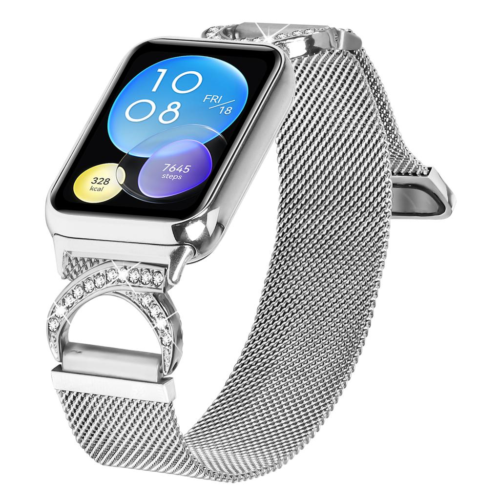 For Xiaomi Redmi Watch 4 Replacement Strap Milanese Silver Metal Watch Band Rhinestone Decor