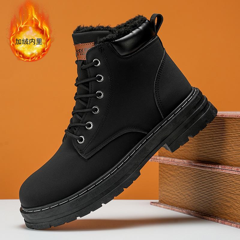 2024 зимняя новая мужская обувь теплые ботинки Martin с набивным рисунком утолщенные кожаные ботинки повседневные универсальные туфли на платформе из хлопка