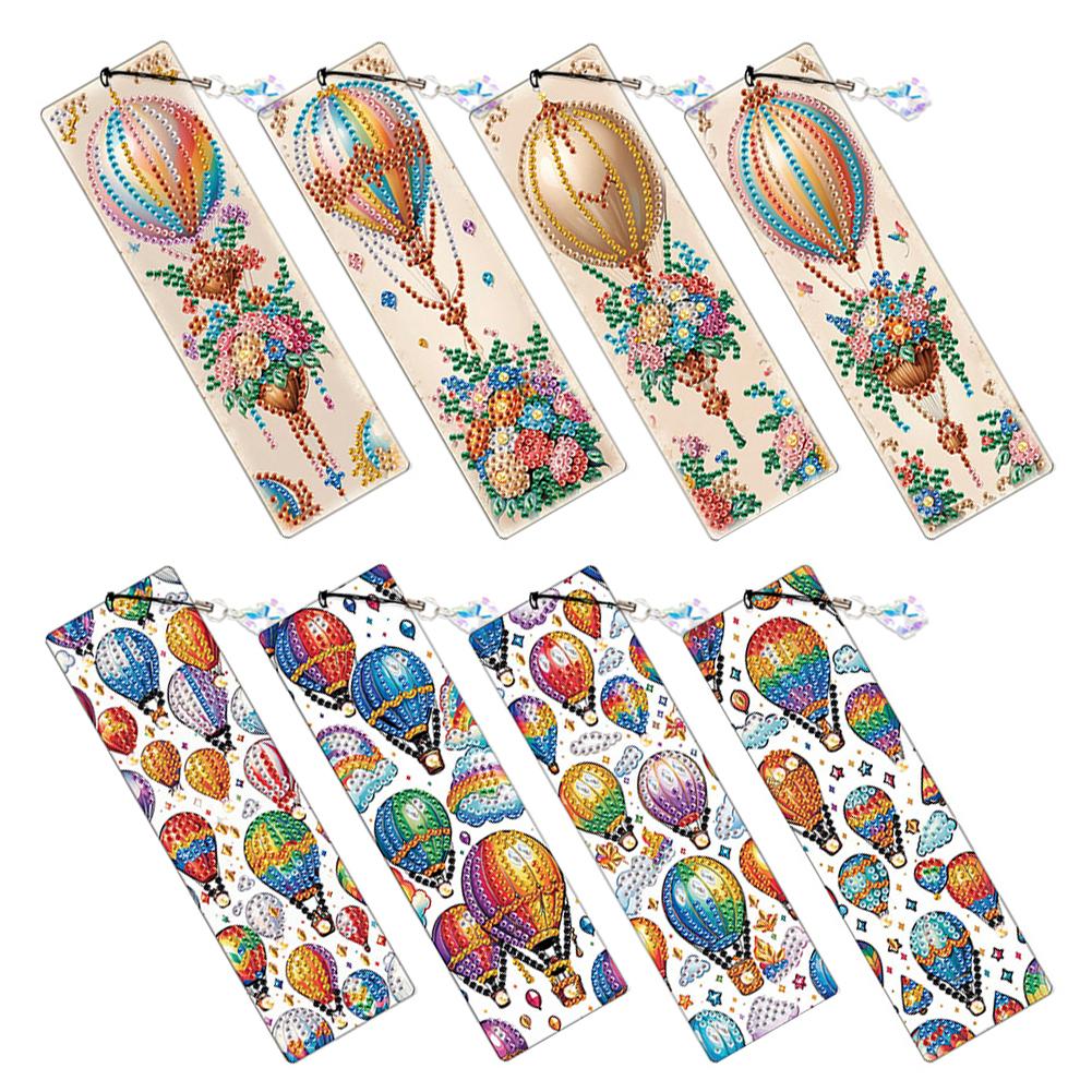 8Pcs Diamond Painting Art Bookmarks Colored Patterns DIY Diamond Painting Bookmark with Crystal Pendants for Reading Enthusiasts