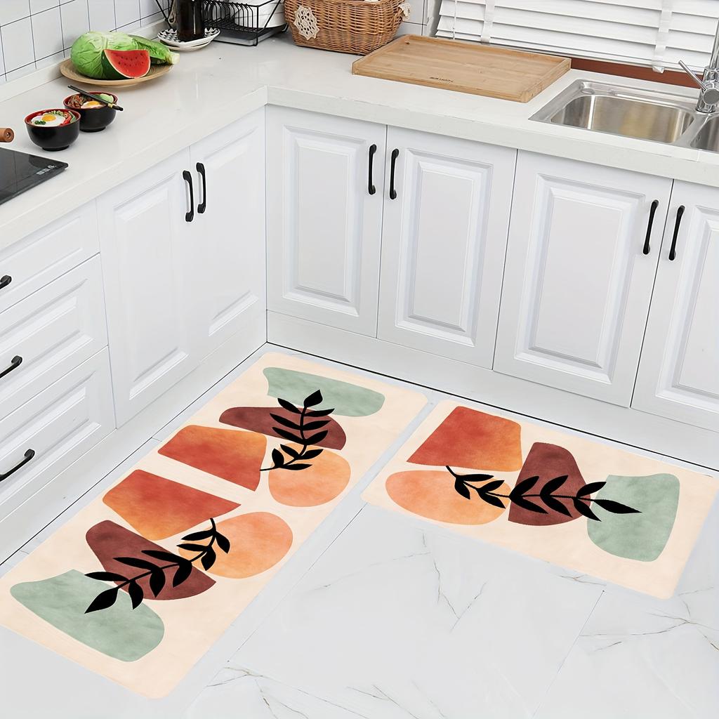 1Pcs Abstract Geometric Pattern Floor Mat Modern Kitchen Polyester Rug Non-Slip Colorful Indoor Carpet, For Home Bathroom Bedroom Living Room Decor