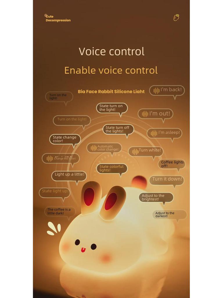 Big Face Rabbit Silicone Night Light with Timer & Voice Control