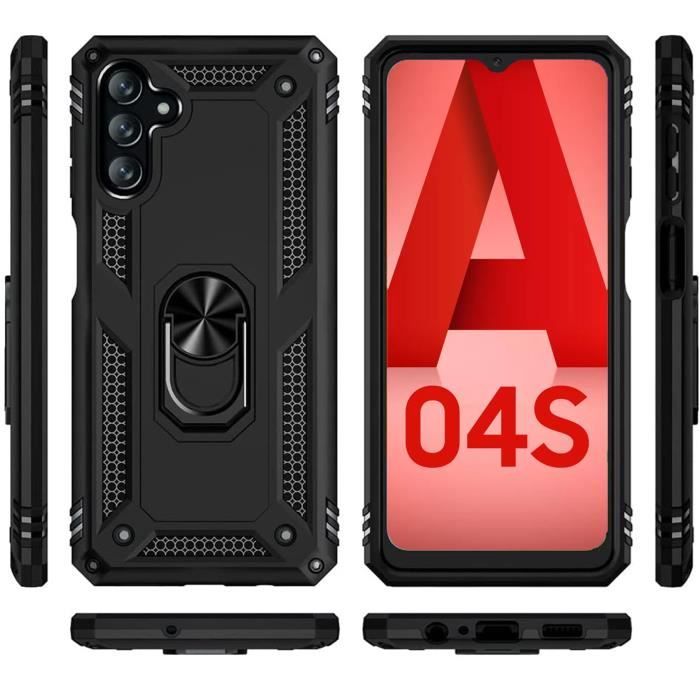 Coque Noir pour Samsung Galaxy A04S - Protection Antichoc Shockproof Style Militaire Robuste Bague Anneau 360 Rotatif Phonillico®