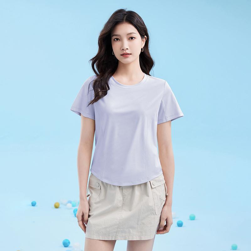 Sports Sunscreen Outdoor T-shirt Women's Summer Lightweight Breathable Ice Feeling Short T-shirt Solid Color Fishbone Short Sleeve Top JS