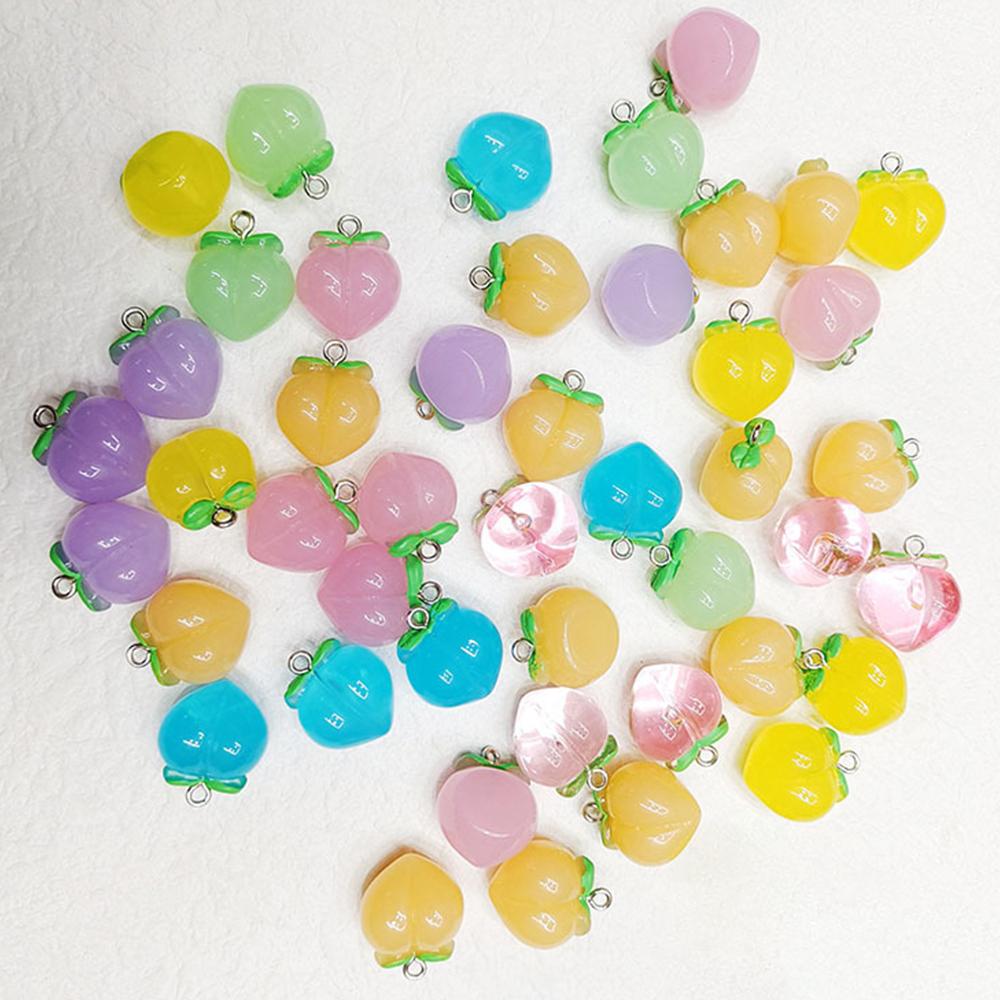 10pcs 3D Peach Flat Resin Charms Pendant Transparent Fruit Pendants Jewelry Making Accessories