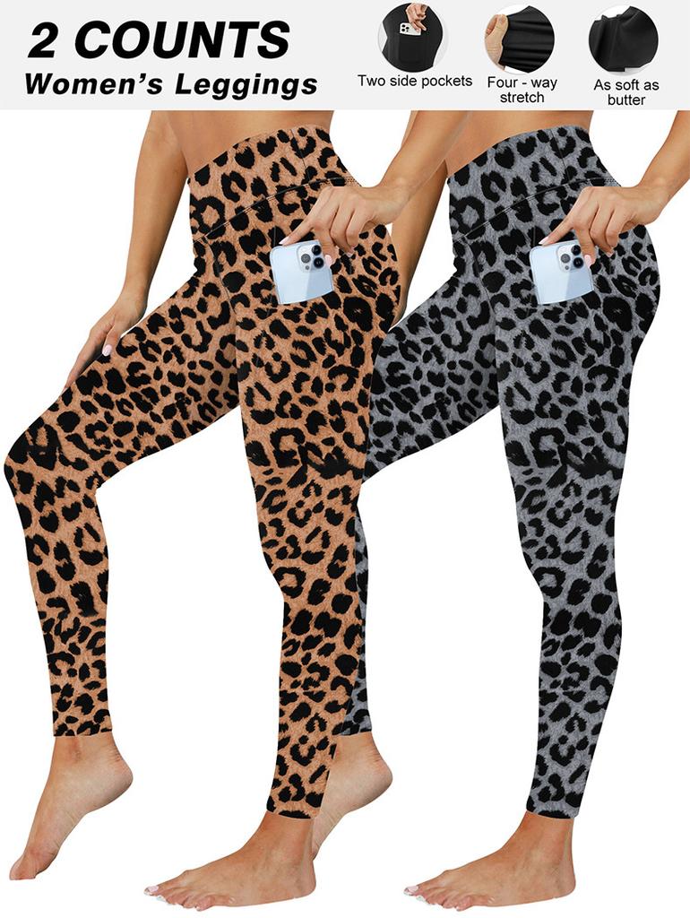 Sports Yoga Long Pants Fashionable Slim-fit Pocket Leopard-print Fitness Leggings High-waisted Butt-lifting Leggings