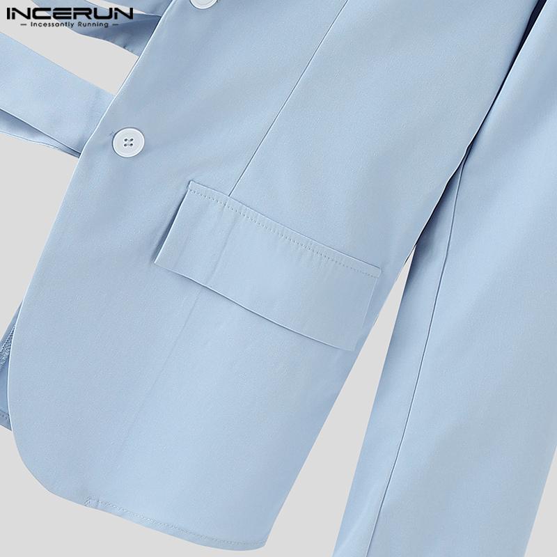 INCERUN Мужской блейзер на одно плечо с длинным рукавом, на пуговицах, с вырезами, на бандажной завязке, с неровным подолом