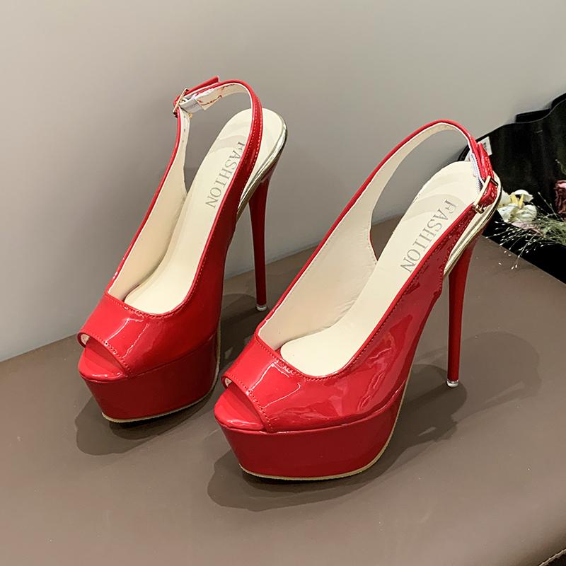 Aphixta Супер Горячая Распродажа Вечерние Туфли-Лодочки Женские Платформа 5,5 см Супер Высокий Тонкий Каблук 16,5 см Открытый Носок Пряжка Регулируемые Туфли-Лодочки