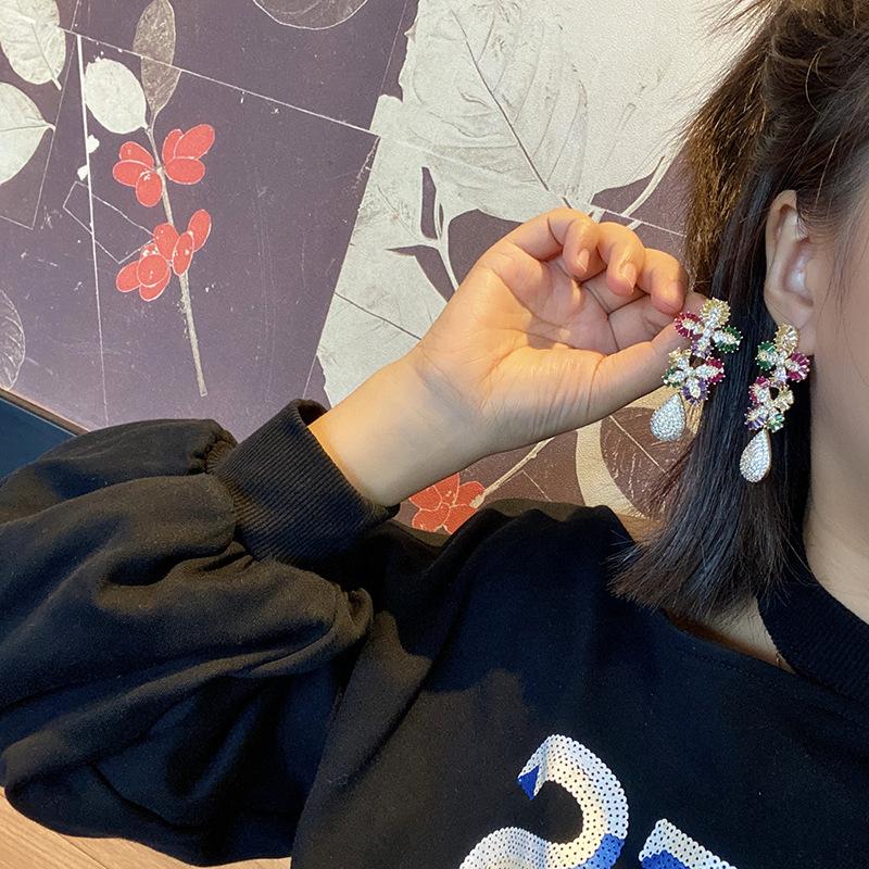 Преувеличенные роскошные сверкающие красочные серьги с цирконом AAA из стерлингового серебра 925 пробы, висячие женские ювелирные украшения для коктейлей и банкетов