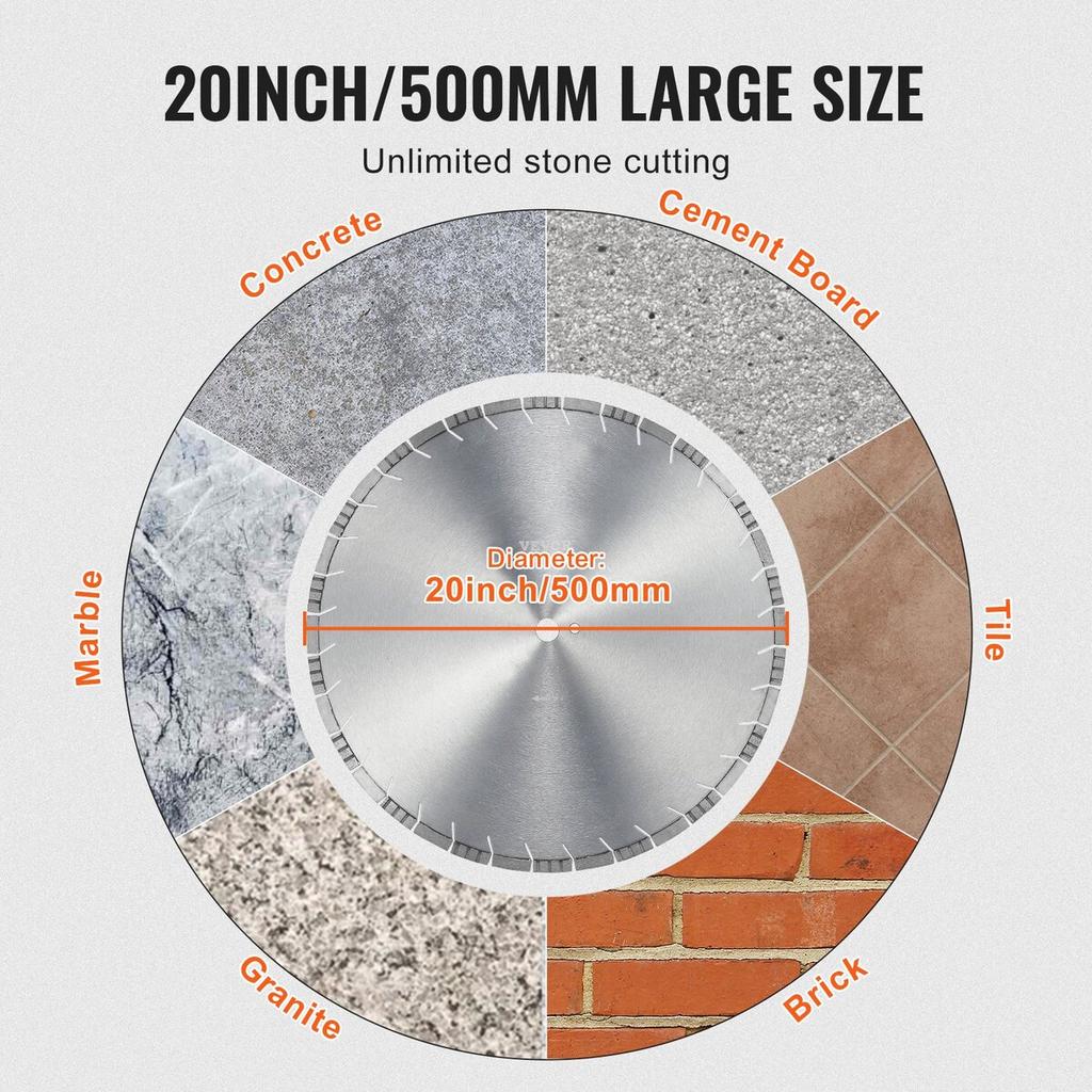 Diamond Blade 20inch Concrete Saw Blade Wet or Dry 0.47inch Slanted Teeth