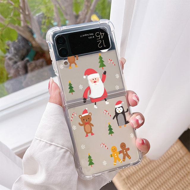 Роскошный чехол для Samsung Galaxy Z Flip 3 4 5G Funda Z Flip3 прозрачный ПК жесткий противоударный чехол для телефона с милой мультяшной куклой Рождество
