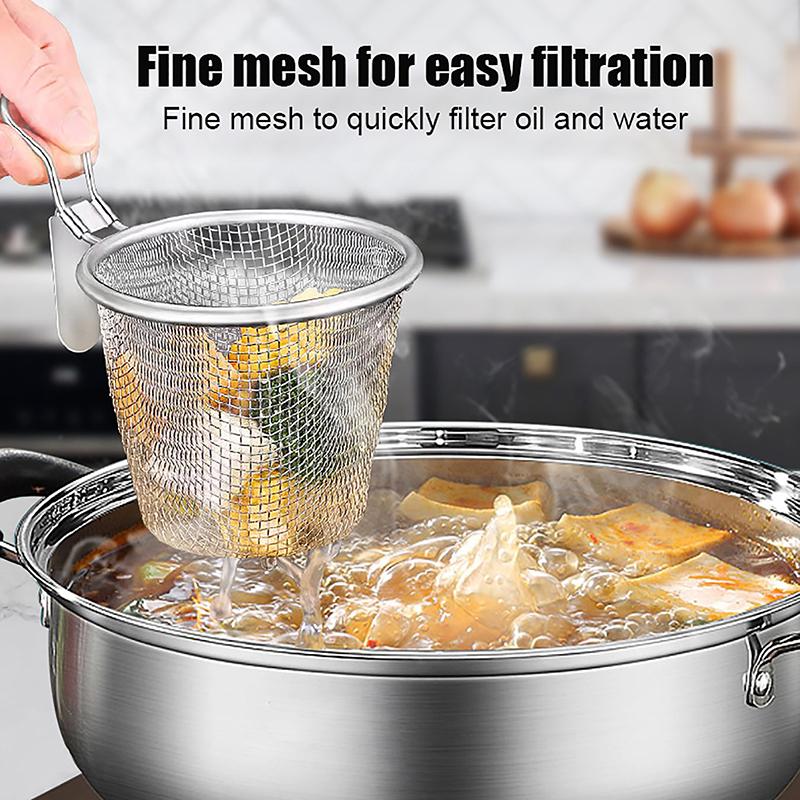 Stainless Steel Mesh Net Strainer Basket Colander Pot Boil Food Colander To Strain Rinse Fry Steam Cook Vegetables Pasta