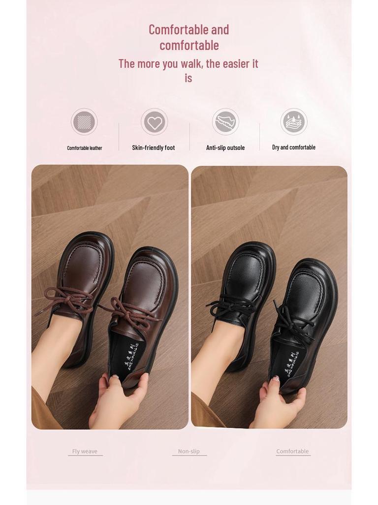 Женские повседневные туфли из натуральной кожи с мягкой подошвой - Нескользящие, Удобные, Одинарные туфли для весны и осени.