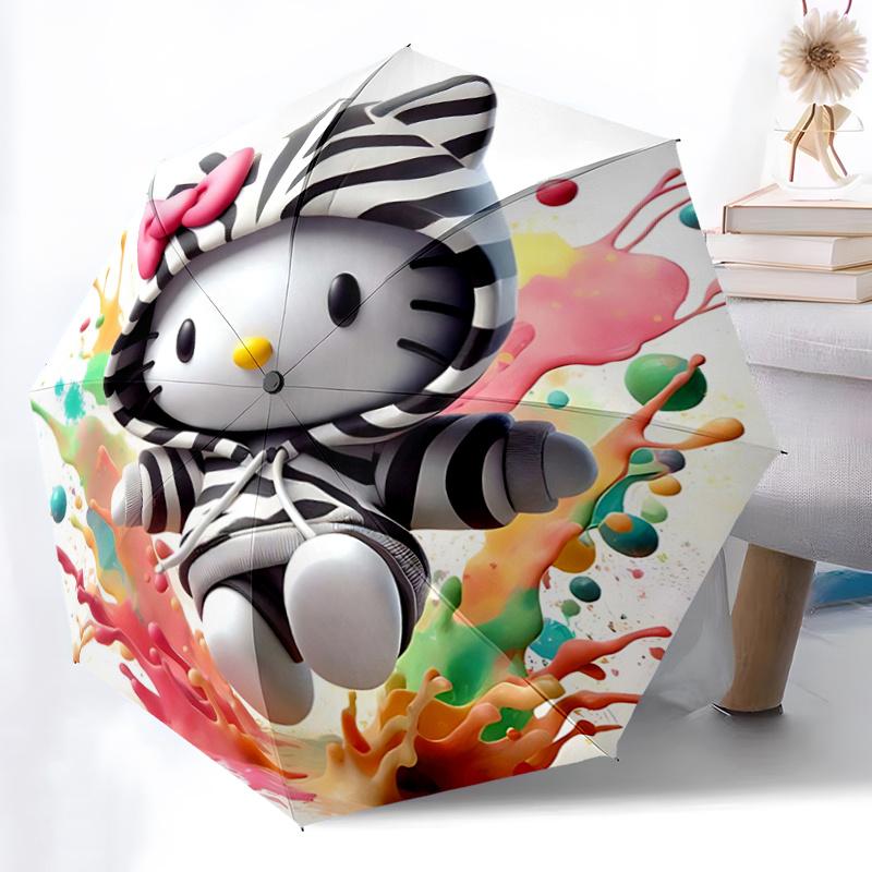 1pc Hello Kitty Zebra Print Hoodie with Automatic Opening Umbrella - Portable Folding Design, 8-Rib Iron Frame Outdoor Umbrella, Ideal Gift for Fans,