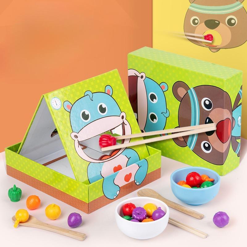 Children'S Play House Feeding Game Puzzle Early Education Baby Chopsticks Spoon Eating Training Parent-Child Board Game Wooden Toy