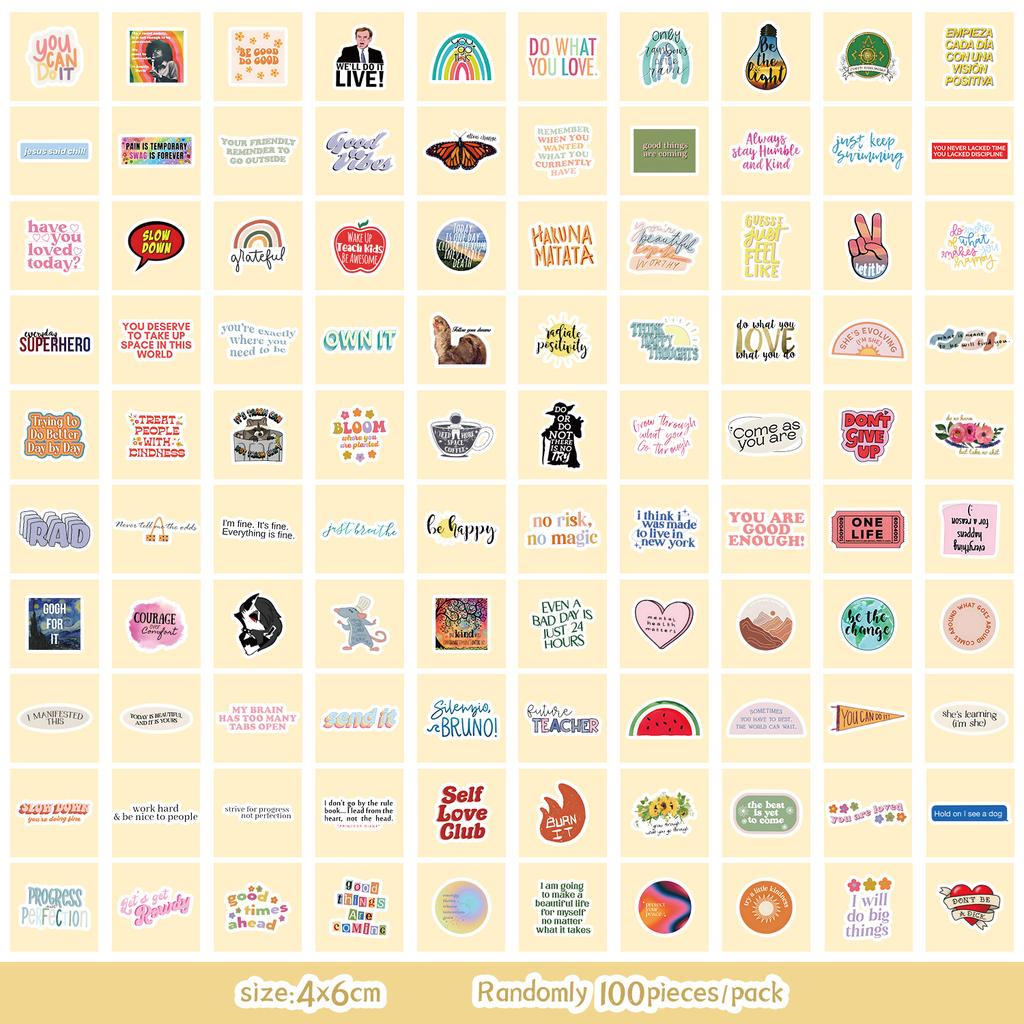 100 Pieces of Inspirational Text Stickers for Mobile Phone Water Cup Waterproof Decorative Stickers for Children's Hand Account Stickers