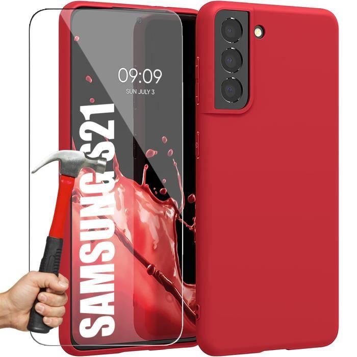 Silicone Case - Booling - for Samsung Galaxy S21 - Red - 2 Tempered Glasses - Shockproof Protection
