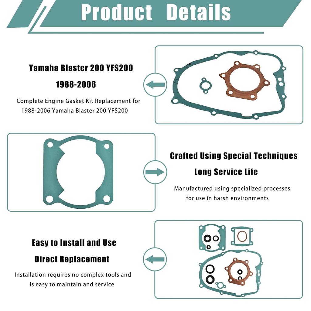 waltyotur Complete Engine Gasket Kit Set with Oil Seals Replacement for 1988-2006 Yamaha Blaster 200 YFS200