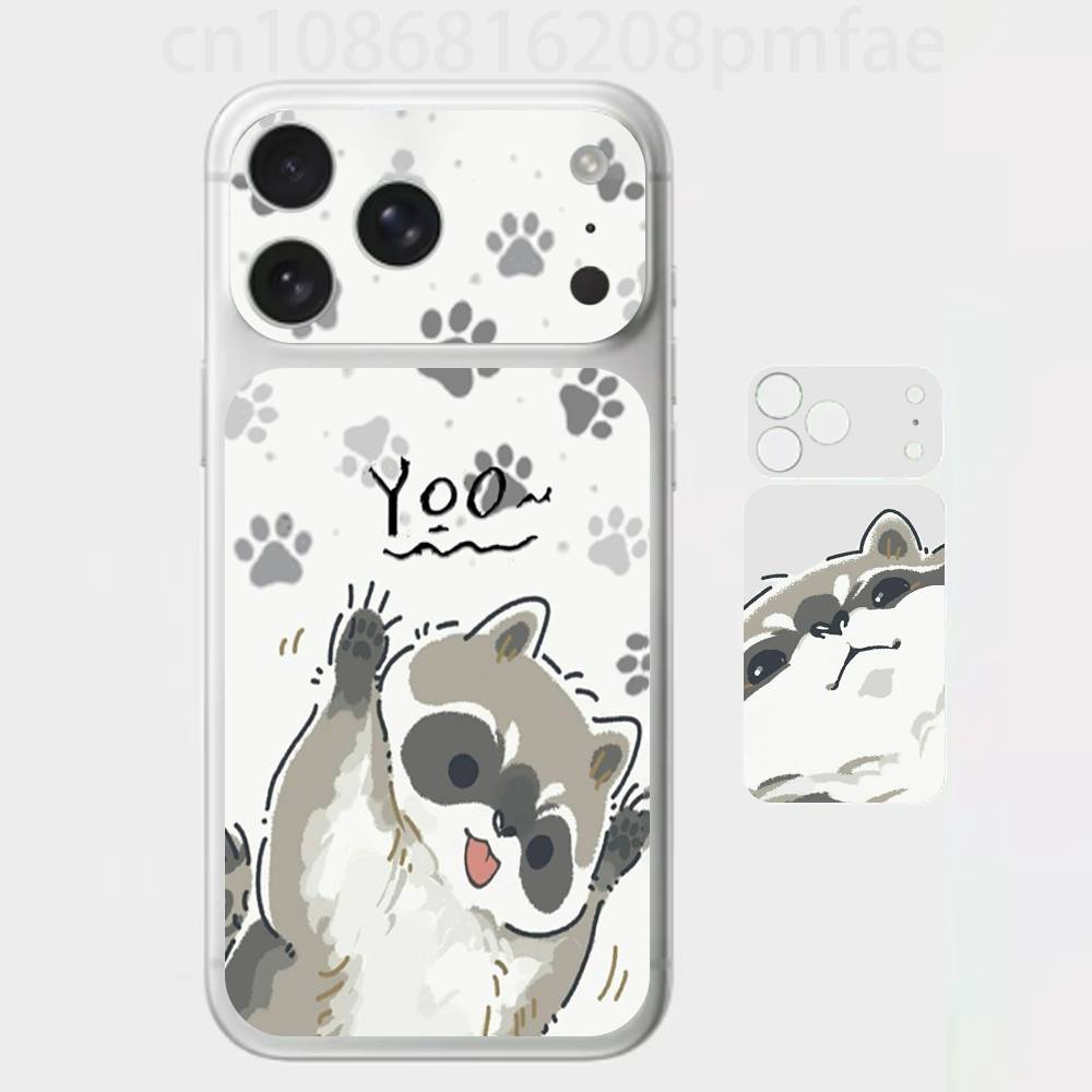 Cute Little Animal Raccoon 3D Full Body Skin Decal for iPhone 17/Pro/Pro Max Color Rear Protective Sticker