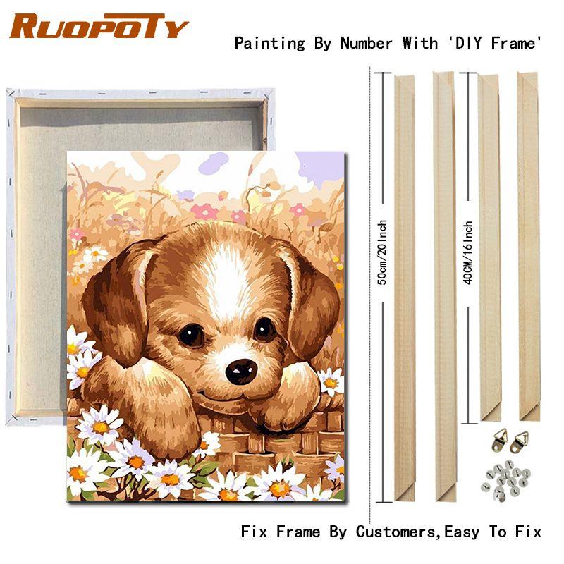 RUOPOTY Рамка для самостоятельной сборки, кошки, животные, картины по номерам, наборы для самостоятельной сборки, ручная роспись маслом, современное настенное искусство, холст для домашнего декора 40x50 см