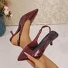 Модные женские сандалии 2025 Новинка с ремешком на щиколотке Кожаная обувь Острый носок Сандалии без бретелек Элегантные сандалии на высоком каблуке во французском стиле Женские