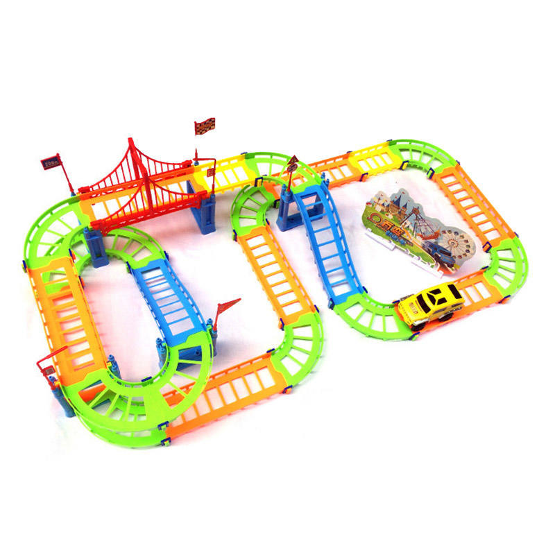 74PCS 3D Two-layer Spiral Track Roller Coaster Toy Electric Rail Car for Child Kids Gift